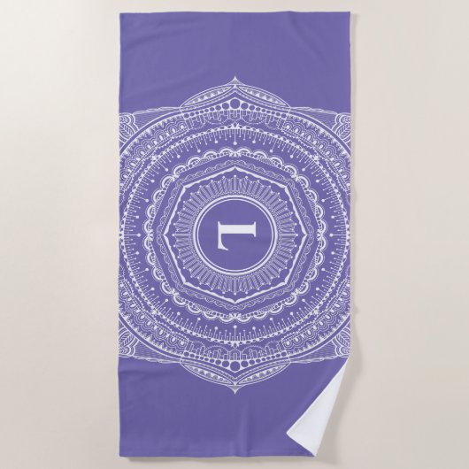 Zen Mandala Monogram Lavender Hand-Drawn Lace Art Strandlaken (Voorkant)