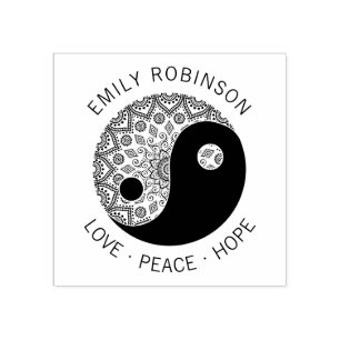 Zen Mandala Yin Yang Love Peace Hope Douane Naam Rubberstempel