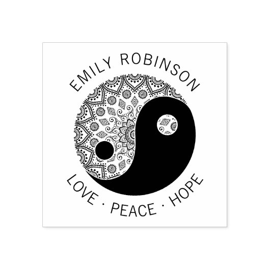 Zen Mandala Yin Yang Love Peace Hope Douane Naam Rubberstempel (Afrduk)