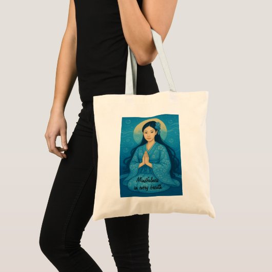Zen Meditatie kunst Mindfulness Yoga Blauw Custom Tote Bag (Voorkant (product))