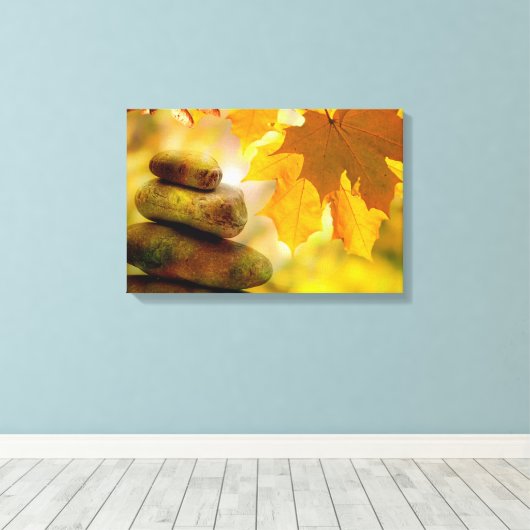 Zen meditatie-stenen en Maple Leaves Canvas Afdruk (Insitu (Houten vloer))