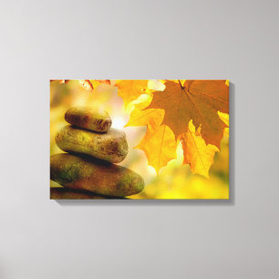 Zen meditatie-stenen en Maple Leaves Canvas Afdruk