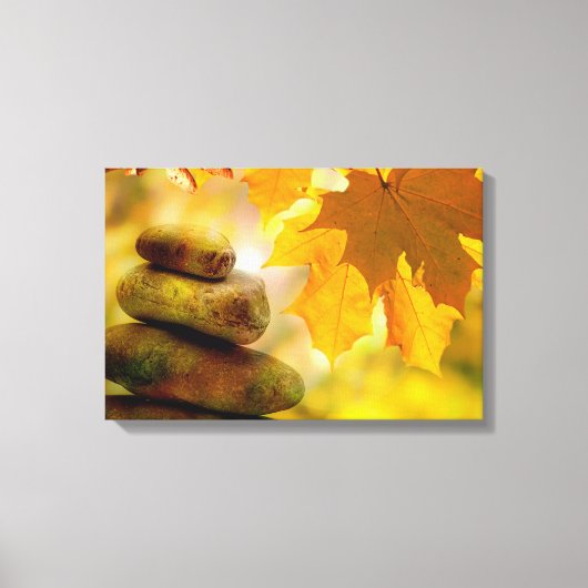 Zen meditatie-stenen en Maple Leaves Canvas Afdruk (Voorkant)