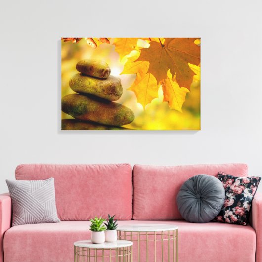Zen meditatie-stenen en Maple Leaves Canvas Afdruk (Insitu (Woonkamer))