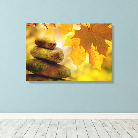 Zen meditatie-stenen en Maple Leaves Canvas Afdruk (Insitu (Houten vloer))