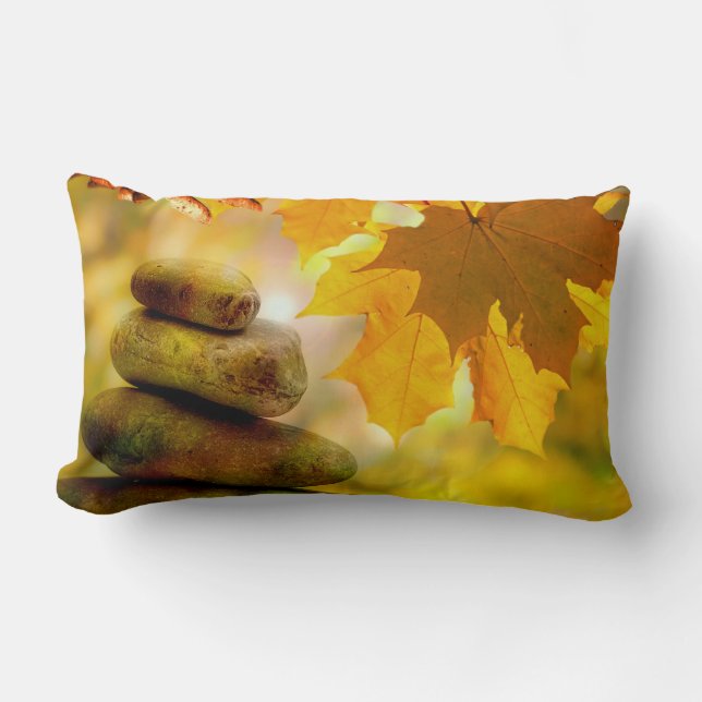 Zen meditatie-stenen en Maple Leaves Kussen (Voorkant)