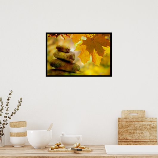 Zen meditatie-stenen en Maple Leaves Poster (Keuken)