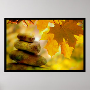 Zen meditatie-stenen en Maple Leaves Poster