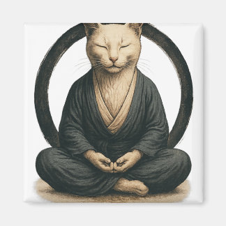 Zen Meditating Cat – Enso Circle Mindful Yoga Art  Magneet