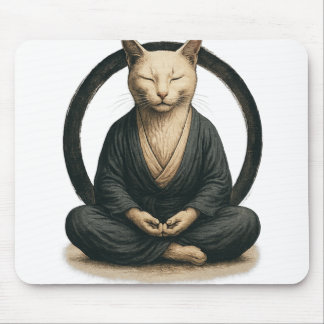 Zen Meditating Cat – Enso Circle Mindful Yoga Art  Muismat