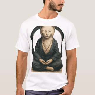 Zen Meditating Cat – Enso Circle Mindful Yoga Art  T-shirt