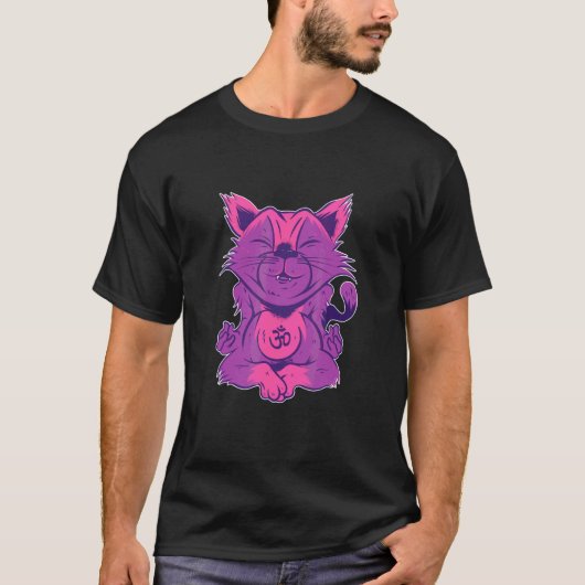 Zen Meditation Yoga Cat Omm T-shirt (Voorkant)