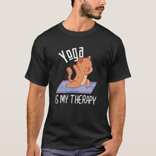 Zen Meditation Yoga Is My Therapy Cat Omm T-shirt (Voorkant)