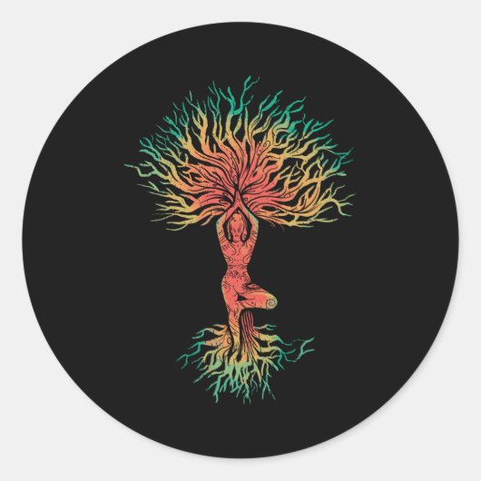 Zen Meditation Yoga Life Tree Omm Gift Ronde Sticker (Voorkant)
