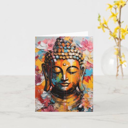 Zen Mediterende Boeddha Kunst Kaart (Gele Bloem)