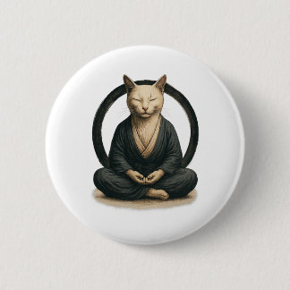 Zen Mediterende Kat – Enso Cirkel Mindful Yoga Kun Ronde Button 5,7 Cm