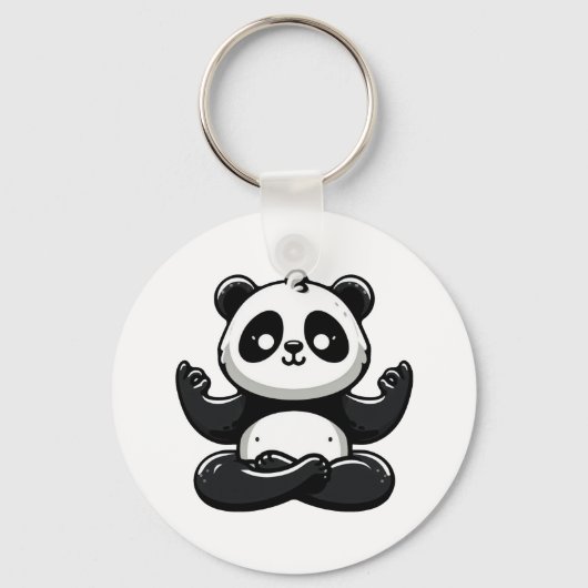 Zen Mediterende Panda - Leuke Dierenmeditatie Pose Sleutelhanger (Voorkant)
