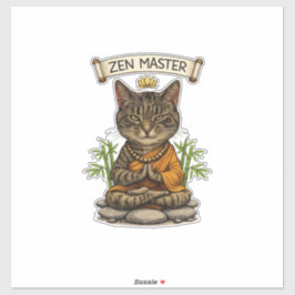 Zen Meester Kat Grappige Kalm Grijze Lapjeskat Cad Sticker