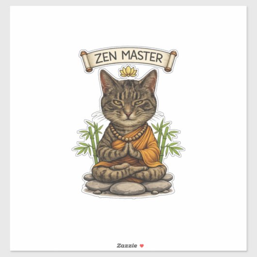 Zen Meester Kat Grappige Kalm Grijze Lapjeskat Cad Sticker (Vel)