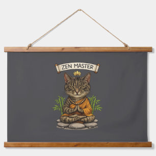 Zen Meester Kat Grappige Ontspannen Grijze Tabby K Hangend Wandkleed