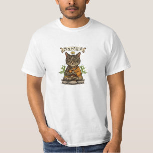 Zen Meester Kat Grappige Relaxte Grijze Lapjeskat T-shirt