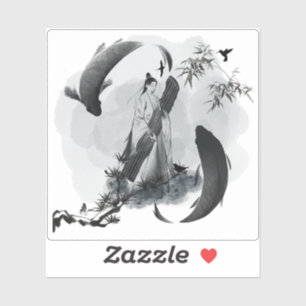 Zen Melodie - Inktmuziek en Koi Vissen Sticker