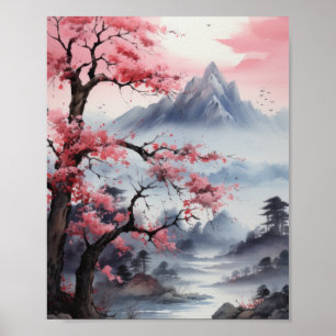 Zen Minimalistische Japanse Landschapsschilderij P Poster