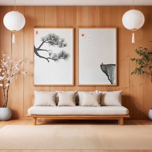 Zen Minimalistische Wall Art Set - Natuur Ink Deco