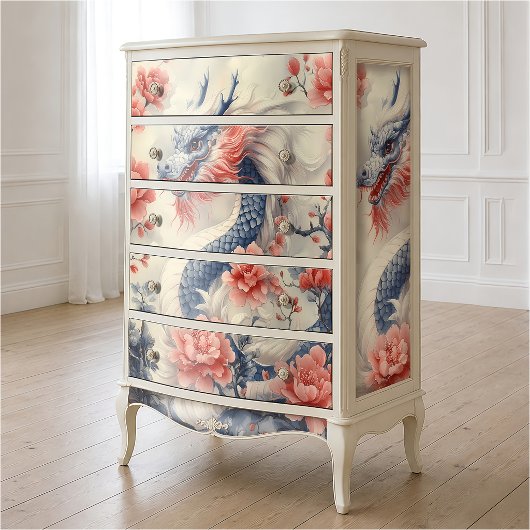 Zen Mist Draak | Houtskool & Stof Roze Decoupage Tissuepapier
