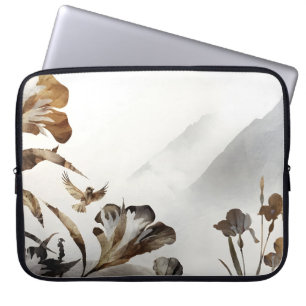Zen Mistige Berg Vogels Minimalistische Natuur Laptop Sleeve