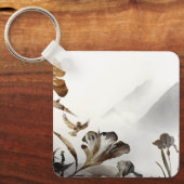 Zen Mistige Berg Vogels Minimalistische Natuur Sleutelhanger (Voorkant)