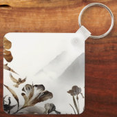 Zen Mistige Berg Vogels Minimalistische Natuur Sleutelhanger (Achterkant)