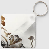 Zen Mistige Berg Vogels Minimalistische Natuur Sleutelhanger (Achterkant)