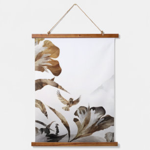 Zen Misty Berg Vogels Minimalistisch Natuur Hangend Wandkleed