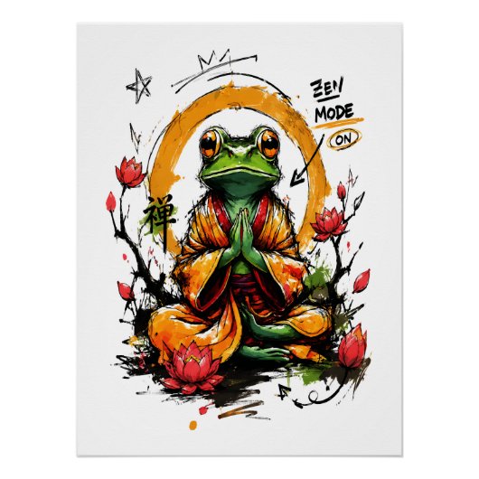 Zen Modus Aan Mediterende Kikker Monnik Perfect Poster (Voorkant)