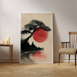 Zen Monk Mediteren Sunset Art - Minimalistische Pr Perfect Poster