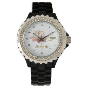 *~* Zen Namaste Roze Lotus Bloem Spiritueel Zwart Horloge