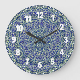 Zen Navy en yellow Mandala Grote Klok