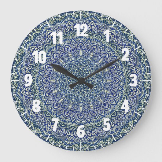 Zen Navy en yellow Mandala Grote Klok (Voorkant)
