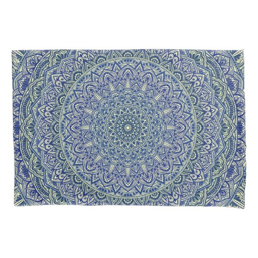 Zen Navy en yellow Mandala Kussensloop (Voorkant)