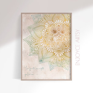 Zen neatral tone gouden mandala Indiase muur kunst Poster