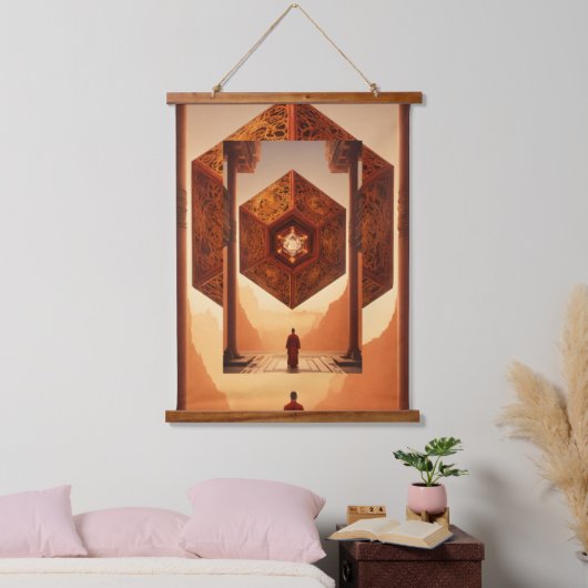 "Zen octopus: Fractal Tesseract Reflection" Hangend Wandkleed (Slaapkamer)