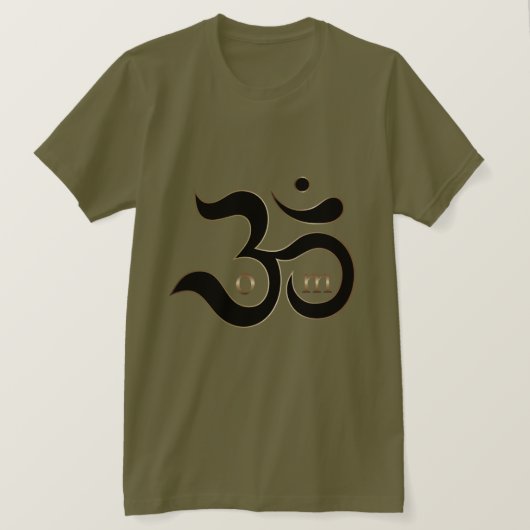Zen Om Aum symbool goud glitters olijfgroen shirt (Design voorkant)