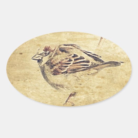 Zen Oosterse kunstpotlood schets wilde vogel Ovale Sticker (Voorkant)