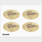 Zen Oosterse kunstpotlood schets wilde vogel Ovale Sticker (Vel)