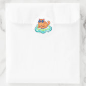 Zen Orange Cat Meditating on Teal Cloud Ronde Sticker (Tas)