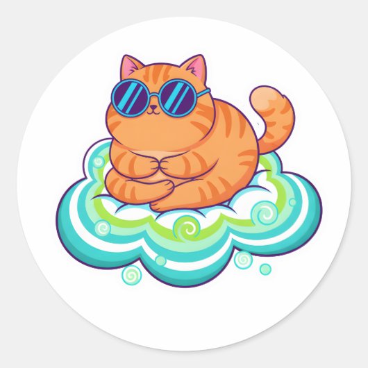Zen Orange Cat Meditating on Teal Cloud Ronde Sticker (Voorkant)