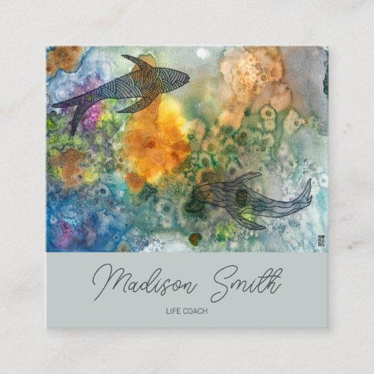 Zen Oriental Koi Vijver Vis Waterverf Life Coach Vierkante Visitekaartje (Voorkant)