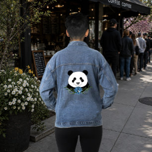 Zen Panda Beer Blauwe Lotus Yin Yang Groen Denim Jacket