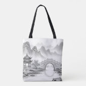 Zen Panda Pagode Traditionele Inktwastechniek AOP Tote Bag (Achterkant)